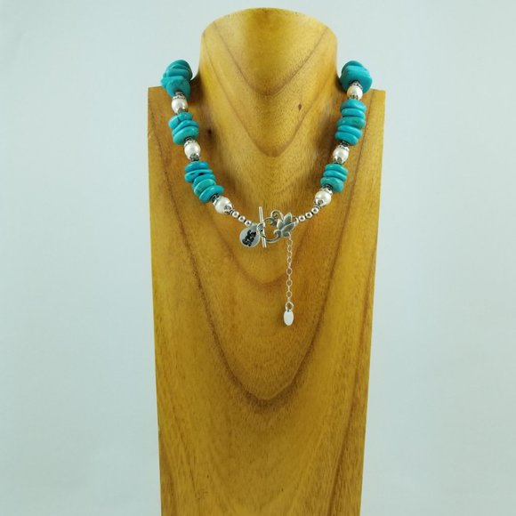 Turquoise, Pearl & Sterling Silver Necklace - Picture 3 of 4